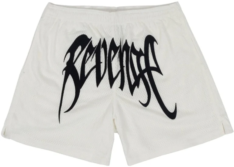 Revenge Embroidered Mesh Shorts White